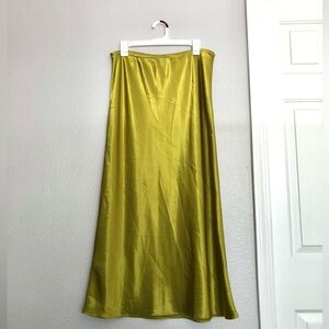 Topshop Satin Maxi Skirt in Olive
